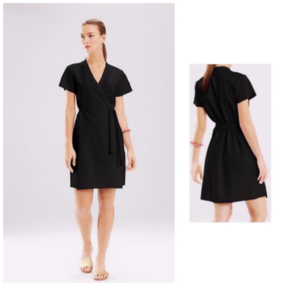 New Designer Josie Natori Ponte Wrap Black Dress